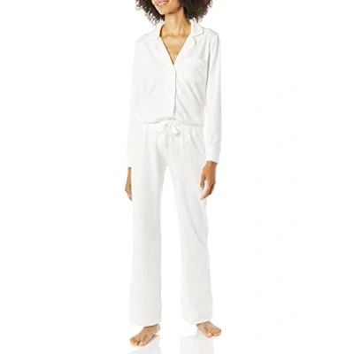 Image de Amazon Essentials Ensemble Pyjama Avec Chemise À Manches Longues, En Coton Et Textile Modal (Grandes Tailles Disponibles) Women&#039;s, Blanc, XL Grande taille