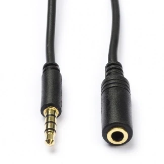 Afbeelding van 3.5 mm jack verlengkabel Goobay 0.5 meter (4 polig, Stereo, Verguld, 100% koper, Zwart)