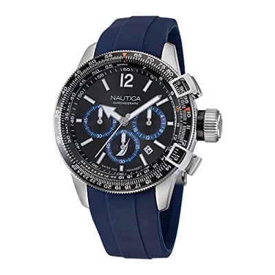 Afbeelding van Nautica Heren quartz horloge roestvrij staal siliconen band blauw 22 casual horloges (model: NAPBFF101), Blauw, riem, Riem