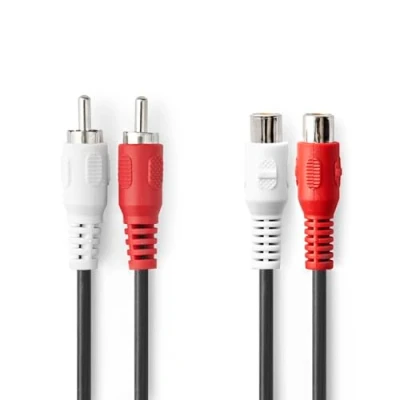 Afbeelding van Nedis Stereo Audiokabel 2x RCA Male Female Vernikkeld 2.00 m Rond Zwart Label