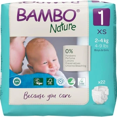 Afbeelding van Bambo Babyluiers Maat 1 Baby 2 tot 4 kg 22 Stuks