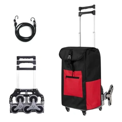 Afbeelding van Handwagen, opvouwbare handwagen met 6 driehoekige wielen voor trappen, 2 in 1 steekwagen van aluminium elastische touwen en stoffen tas, capaciteit 150 kg, magazijnwagen, huis