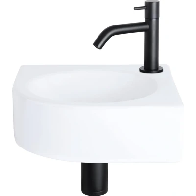 Afbeelding van Fonteinset Differnz Cleo (Rond, Keramiek, Matzwart, Gebogen kraan)