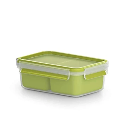 Afbeelding van Emsa lunch en snackbox met 2 praktische inzetstukken deksel. Inhoud: 1 liter, transparant/groen, Clip &amp; Go, 518101