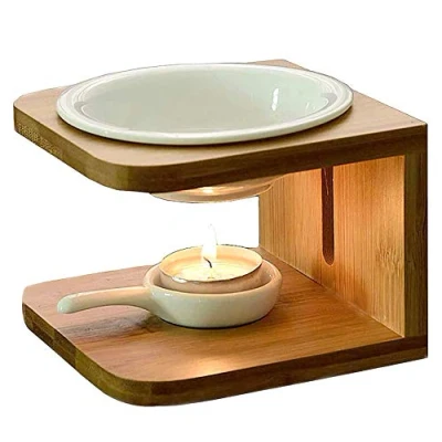Afbeelding van Bamboe Keramische Olie Brander, MINGJIANG Brander Mazout Burner Wax Luchtbevochtiger Yoga Aromatherapie Parfum Diffuser Kandelaar Houder, voor Decoratie Woonkamer, Slaapkamer, Kantoor