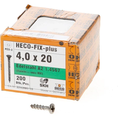 Afbeelding van Heco spaanplaatschroeven lenskop RVS A2 pozidriv FIX plus 4.0x20mm (per 200 stuks)