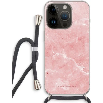 Afbeelding van Case Company® hoesje met Koord geschikt voor iPhone 14 Pro Roze marmer Telefoonhoesje Zwart Extra Bescherming aan alle Kanten en Over de Schermrand