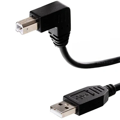Afbeelding van USB A naar B haaks (beneden) kabel USB2.0 tot 2A / zwart 5 meter