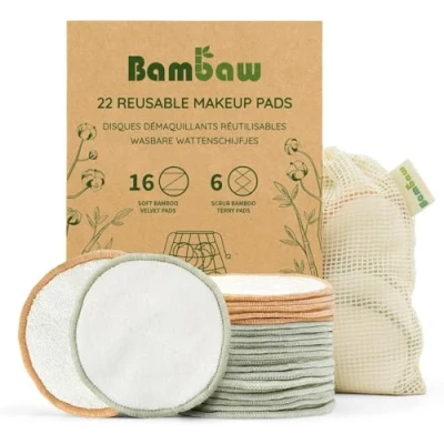 Afbeelding van Wasbare Wattenschijfjes 22 Bamboe met Waszakje Milieuvriendelijk Alle Huidtypes Herbruikbare Zero Waste Eco Bambaw