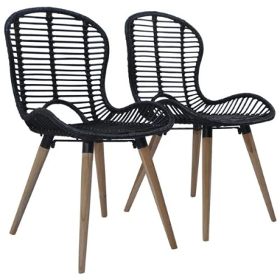 Afbeelding van Eetkamerstoelen 2 st natuurlijk rattan zwart
