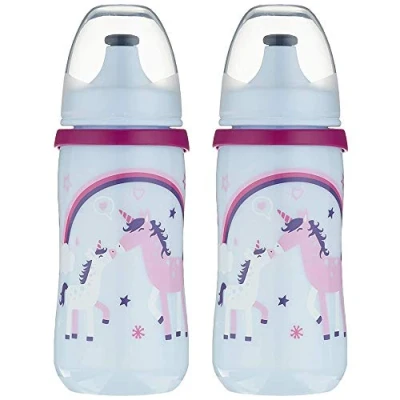 Afbeelding van nip Set van 2 drinkflessen voor kinderen 330 ml Met push pull BPA vrij Made in Germany