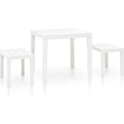 Afbeelding van Tuintafel met 2 banken kunststof wit