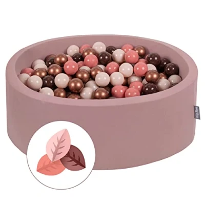 Afbeelding van KiddyMoon Schuimrubber ballenbad voor baby&#039;s van 90 x 30 cm, 300 ballen met een diameter 7 gecertificeerde productie in de EU, herfst: Bruin/koper/pastelbeige/zalmroze.