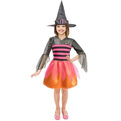 Afbeelding van Barbie Verkleedjurk Heks Meisjes Zwart/oranje Mt 1 2 Jaar