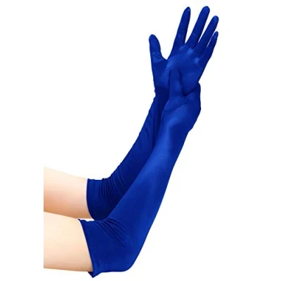 Afbeelding van EORUBE Long Opera Dames satijnen handschoenen ellebooglengte, Glad 20,5 Blauw