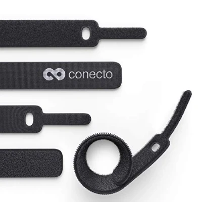 Afbeelding van conecto 30 stuks klittenbandkabelbinders 15 cm met gesp, kabelmanagement, klittenbandsluiting, zwart