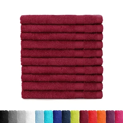 Afbeelding van BaSaTex Set van 10 badstof gastendoekjes, 30 x 50 cm, 100% katoen, gemaakt in groen, kleur: bordeaux