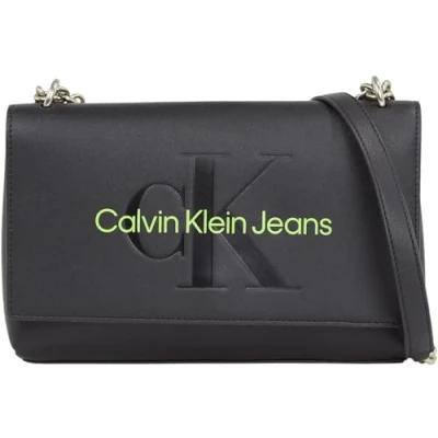 Afbeelding van Calvin Klein Jeans Sculpted FLAP Schoudertas, Dames, Maat: One Size, Black/sharp green