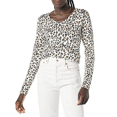 Image de Amazon Essentials Chandail léger à manches longues et col en V pour femme (disponible grande taille), motif guépard blanc, taille XL