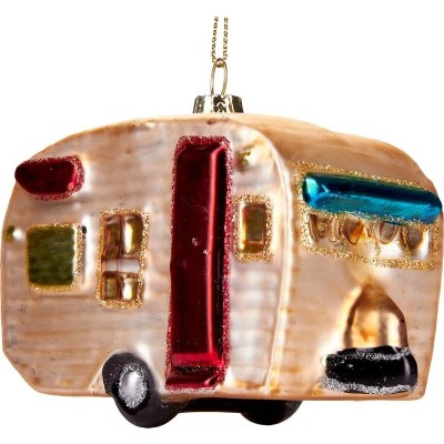 Afbeelding van BRUBAKER Caravan Handbeschilderde Kerstbal van Glas Handgeblazen Kerstboomversieringen Figuren Grappige Decoratieve Hangers Boombal 11 cm