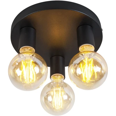 Afbeelding van QAZQA facil Klassieke Plafondlamp 3 lichts Ø 250 mm Zwart Woonkamer Slaapkamer Keuken