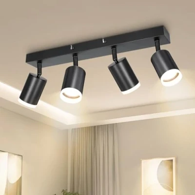 Afbeelding van Dehobo led plafondlamp, 4 spots, draaibaar, GU10, plafondspots, modern, keuken, plafondverlichting, wandlamp, zwart, voor woonkamer, slaapkamer (zonder lamp)