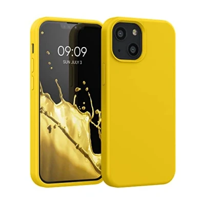Afbeelding van kwmobile telefoonhoesje geschikt voor Apple iPhone 13 mini Hoesje met siliconen coating Smartphone case in stralend geel