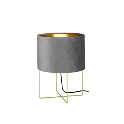 Afbeelding van Fischer &amp; Honsel Aura 50460 Tafellamp, goudkleurig, stoffen lampenkap, grijs fluweel, interieur hoogte: 32 cm, diameter: 24 met touwschakelaar, 1 x E27 max. 40 W