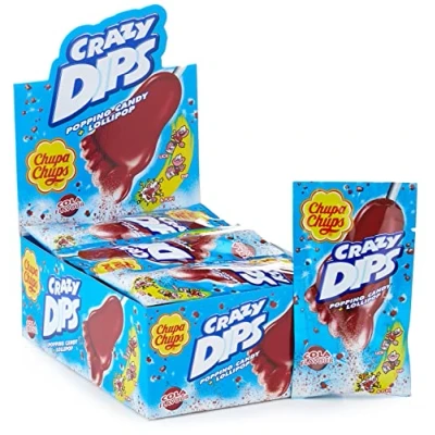 Image de Chupa Chups Crazy Dips Cola Lot de 24 sachets 14 g au goût frais et sucré pour anniversaire, Halloween, Noël