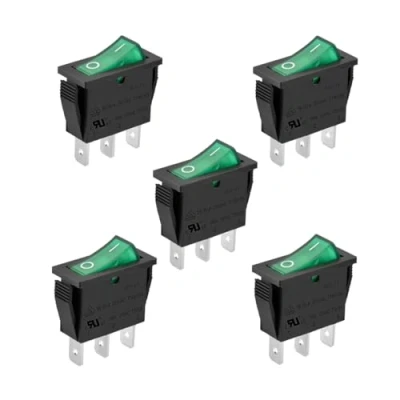 Afbeelding van Heschen Set van 5 tuimelschakelaars ON/OFF met 3 klemmen, groen licht, 16 A 250 VAC