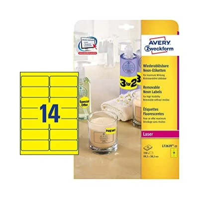 Afbeelding van Etiket Avery L7263Y 25 99.1x38.1mm neon geel 350stuks