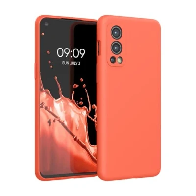 Afbeelding van kwmobile telefoonhoesje geschikt voor OnePlus Nord 2 5G Hoesje met siliconen coating Smartphone case in neon koraal
