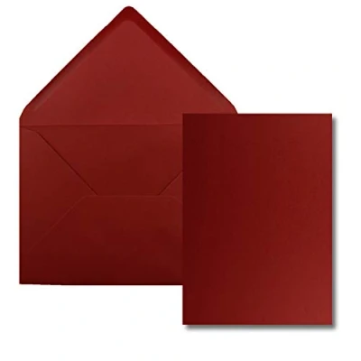 Afbeelding van 25 afzonderlijke kaarten met envelop DIN A5 14,8 x 21 cm donkerrood enveloppen C5 15,4 22 natte plakrand