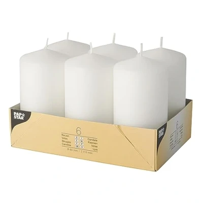 Afbeelding van Conpax candles Stompkaarsen/zuilkaarsen set van 6x fris wit D6 x H12 cm 24 branduren
