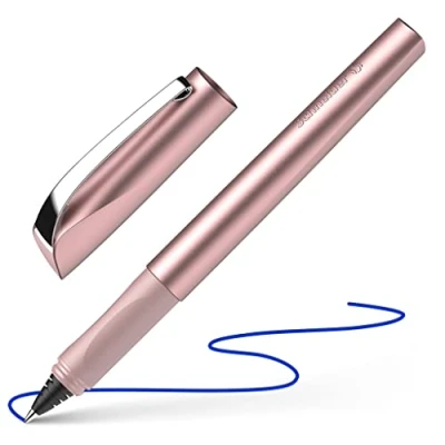 Image de Schneider Ceod Shiny Stylo roller (pour droitiers et gauchers, épaisseur de trait M, avec cartouche d&#039;encre bleu roi) rose poudré