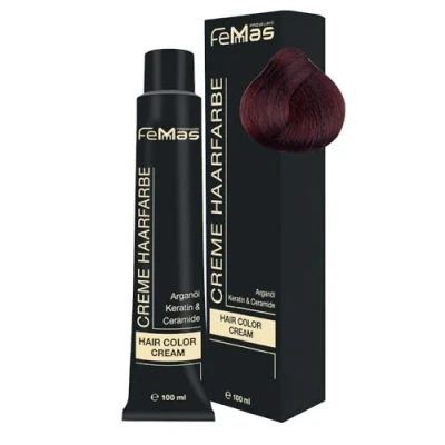 Image de FemMas Teinture de cheveux marron, crème professionnelle à huile d&#039;argan nourrissante, kératine et céramides comme coloration permanente ou teinte, 100 ml, marron clair rouge 5.6