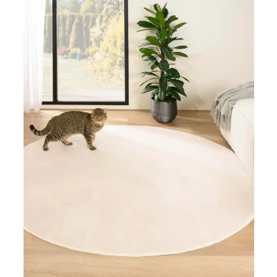 Afbeelding van Rond Zacht Tapijt/Vloerkleed Plush Crème 160 Cm