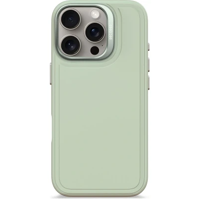 Afbeelding van DECODED Siliconen Stacks Hoesje voor iPhone 16 Pro Premium Soft Touch Materiaal Antibacteriële Coating Geschikt MagSafe Mist Groen