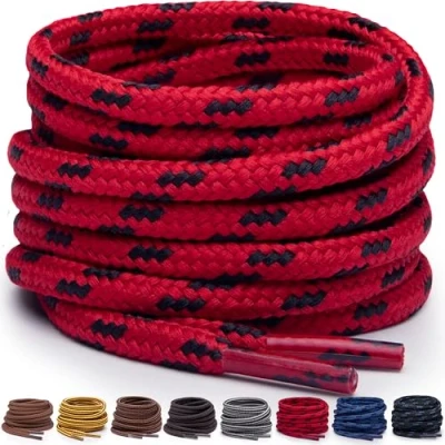 Afbeelding van Miscly Ronde veters voor laarzen, robuuste en duurzame werkschoenen wandelschoenen, Rood/Zwart