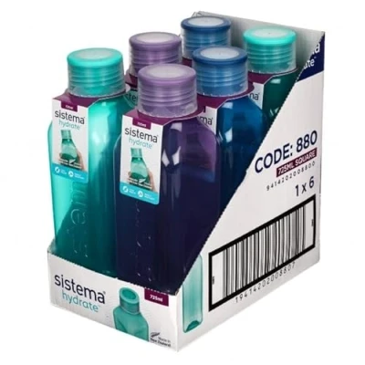 Afbeelding van Sistema Hydate 880 vierkante fles, 725 ml, mint/blauw/paars, 6 stuks