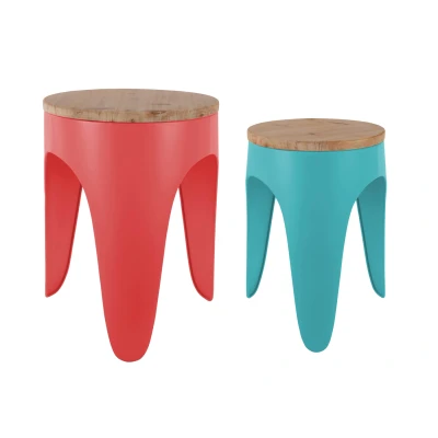 Afbeelding van Leitmotiv Kruk Set Double Funky Scarlet red &amp; turquoise blue