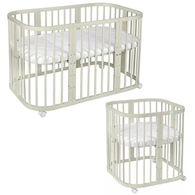 Afbeelding van Multifunctioneel 7 in 1 Babybed / peuterbed Olive incl. matras zachtgroen voor kinderkamer