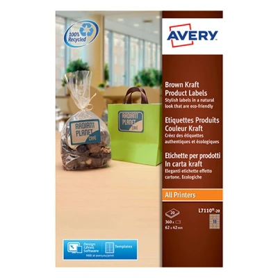 Image de Avery zweckform L7110 20 étiquettes produits rectangulaires 62 x 42 mm couleur kraft (360 pièces)