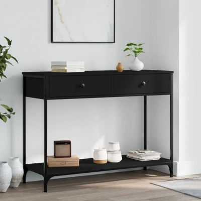 Afbeelding van Wandtafel 100x34,5x75 cm bewerkt hout zwart