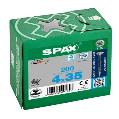 Afbeelding van Spax spaanplaatschroeven platverzonken kop RVS T Star T20 deeldraad 4.0x35mm (per 200 stuks)
