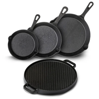 Afbeelding van Blackwell Pannenset Gietijzer Koekenpan 16, 20 &amp; 25 cm Grillplaat ø 30 4 Delig Voor alle warmtebronnen