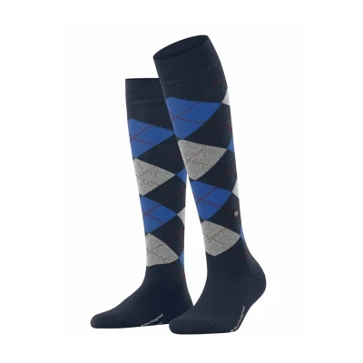 Afbeelding van Burlington Marylebone one size, met patroon wol kniekousen dames blauw Maat 36 41