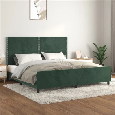 Afbeelding van vidaXL Bedframe met hoofdeinde fluweel donkergroen 200x200 cm