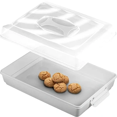 Afbeelding van KADAX Taartdoos met deksel, 43 x 30 12,5 cm, kunststof, handvat, rechthoekig, voor cake, muffins, grijs V2