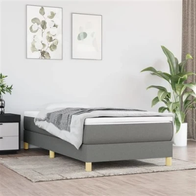 Image de vidaXL Sommier à lattes de lit avec matelas Gris foncé 90x200 cm Tissu